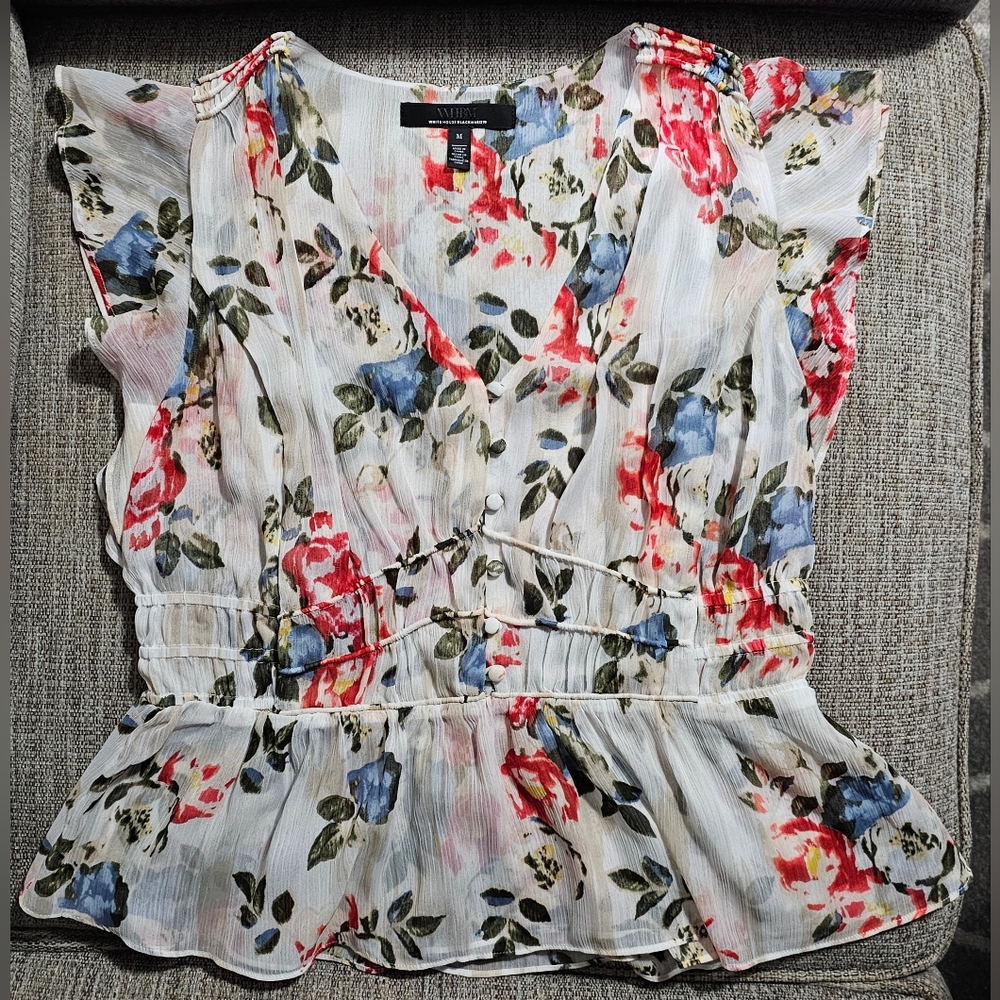 White House Black Market Flutter-Sleeve Blouse Size Medium - Picture 8 of 10